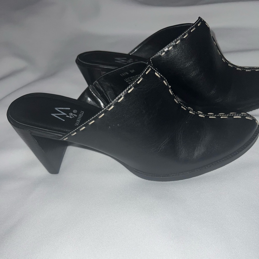 M by Marinelli Black Leather Mule Clog - Picture 2 of 4